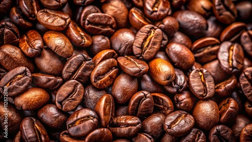 A Close-Up View of Roasted Coffee Beans, Each One a Treasure Trove of Rich Aroma and Flavor photo