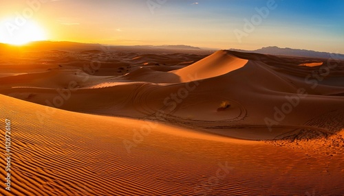 panorama of sand dunes sahara desert at sunset endless dunes of yellow sand desert landscape waves sand nature