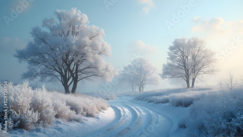 "Majestic Frost-Covered Trees: Nature's Artistry Captured in Stunning Ultrarealistic Detail and Serenity"