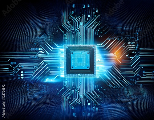 Abstract circuit board futuristic technology processing background digital computer CPU binary microchip processor futuristic computing science hardware in laptop motherboard virtual integration