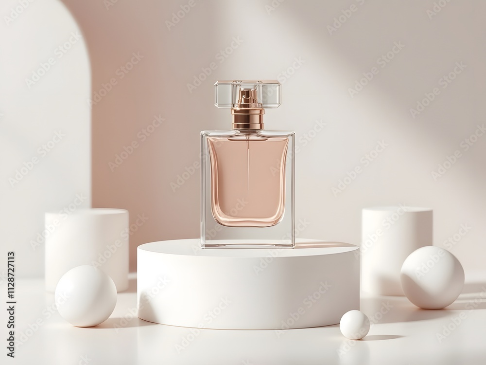 Minimalist Perfume Bottle on White Pedestal with Spheres. mockup perfume image
Minimalist Perfume Bottle on White Pedestal with Spheres. mockup perfume image