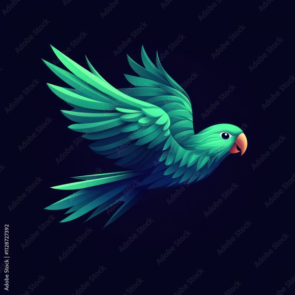 Fototapeta premium Teal parrot in flight, vibrant digital art.