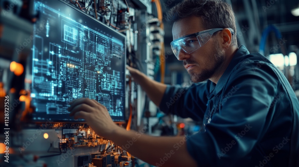Electrical engineer working with advanced technology in a modern laboratory environment Electrical engineer working with advanced technology in a modern laboratory environment