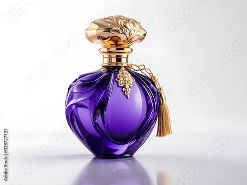 Luxurious Purple Perfume Bottle with Golden Ornate Cap. mockup perfume image

