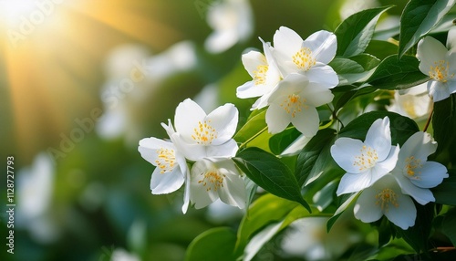 jasmine flowers blossoming on bush summertime photo