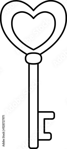 Valentine's day heart shape key outline vector.
Isolated love key element.
Transparent background.