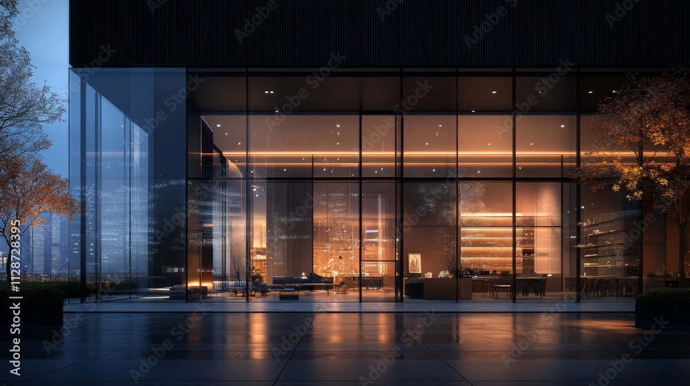 Modern Glass Facade Building with Cityscape Reflection Modern Glass Facade Building with Cityscape Reflection