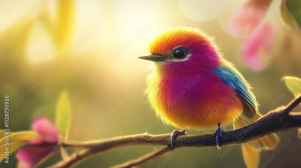 Fototapeta premium A vibrant colorful bird perched on a branch in sunlight