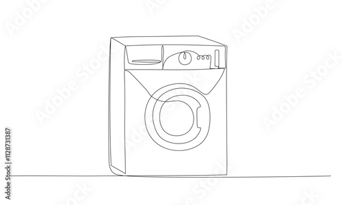 Wash machine one continuous line illustration. Hand drawn doodle sketch of laundry