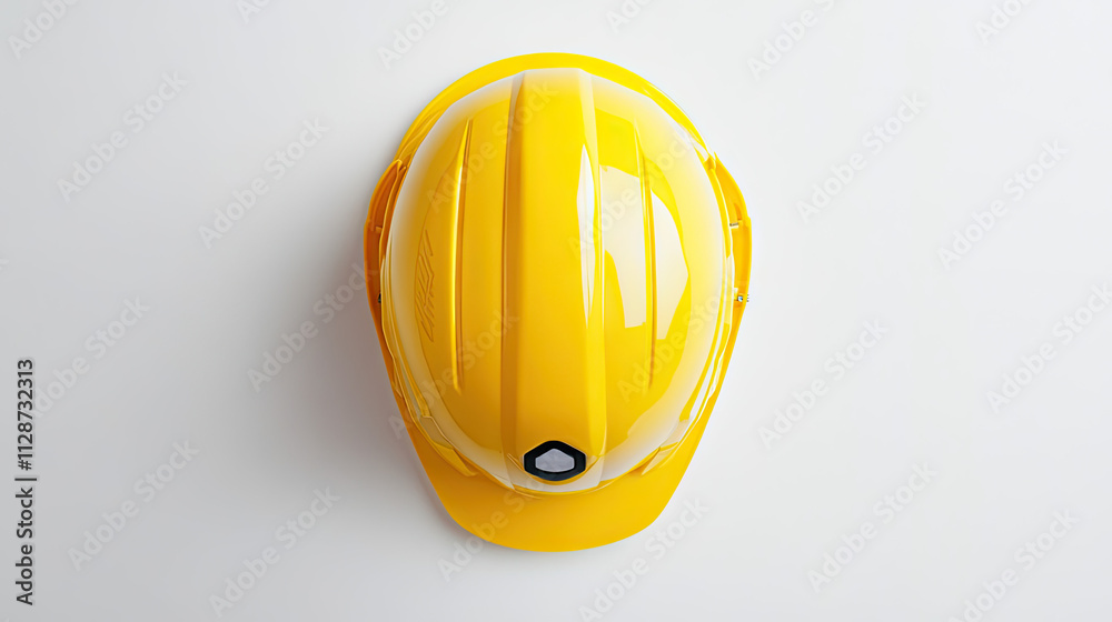 Top view of a yellow construction helmet Top view of a yellow construction helmet
