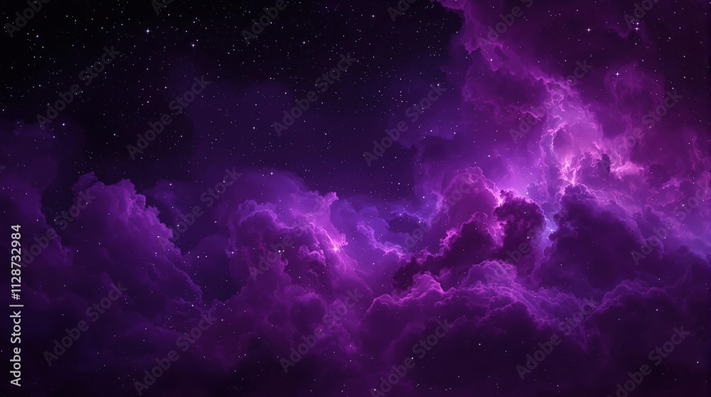 Fototapeta premium Swirling clouds of purple nebula with embedded cosmic dust within an expansive starry universe, space exploration, galaxy., celestial object, purple nebula, cosmic dust clouds