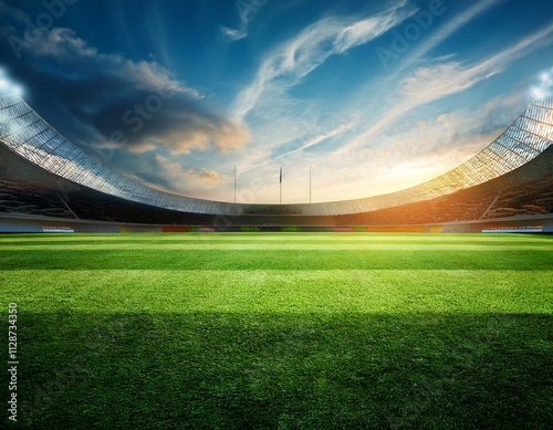 Soccer stadium field in day mood with light 