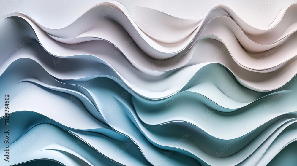 Abstract Wave Pattern: Serene Hues of Blue and White in a 3D Paper Art Design Abstract Wave Pattern: Serene Hues of Blue and White in a 3D Paper Art Design