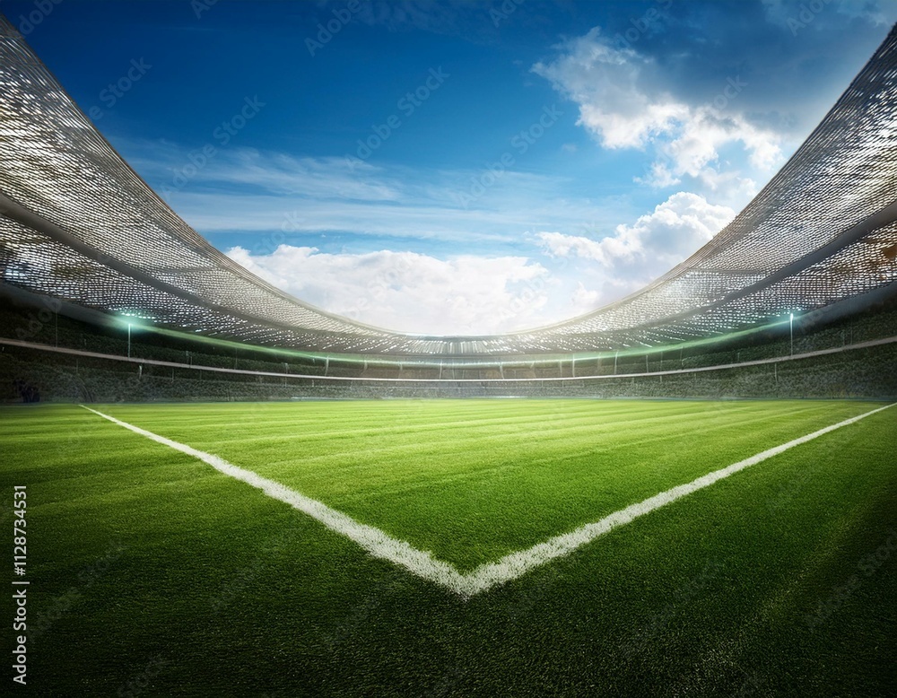 Fototapeta premium Soccer stadium field in day mood with light 