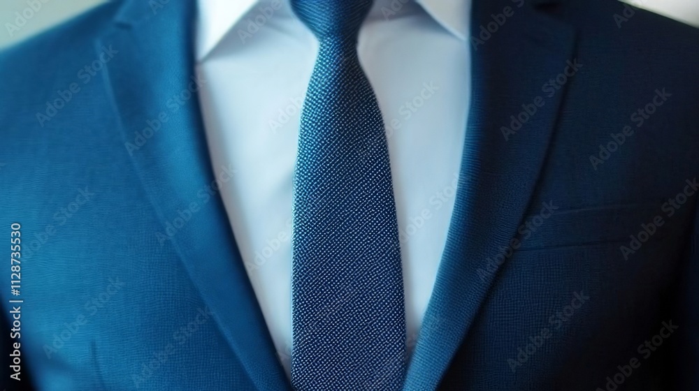 Close-up of a Blue Suit Jacket with a Blue Tie Close-up of a Blue Suit Jacket with a Blue Tie