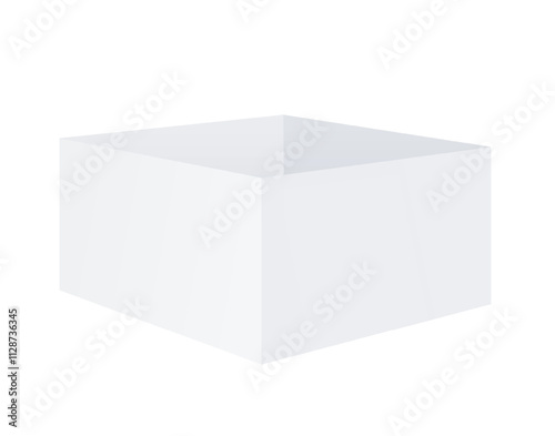 White open empty Box. Cardboard packaging rectangular shape. Vector 3d realistic Mockup. Packaging for goods, things, gifts. Blank template. EPS10.
