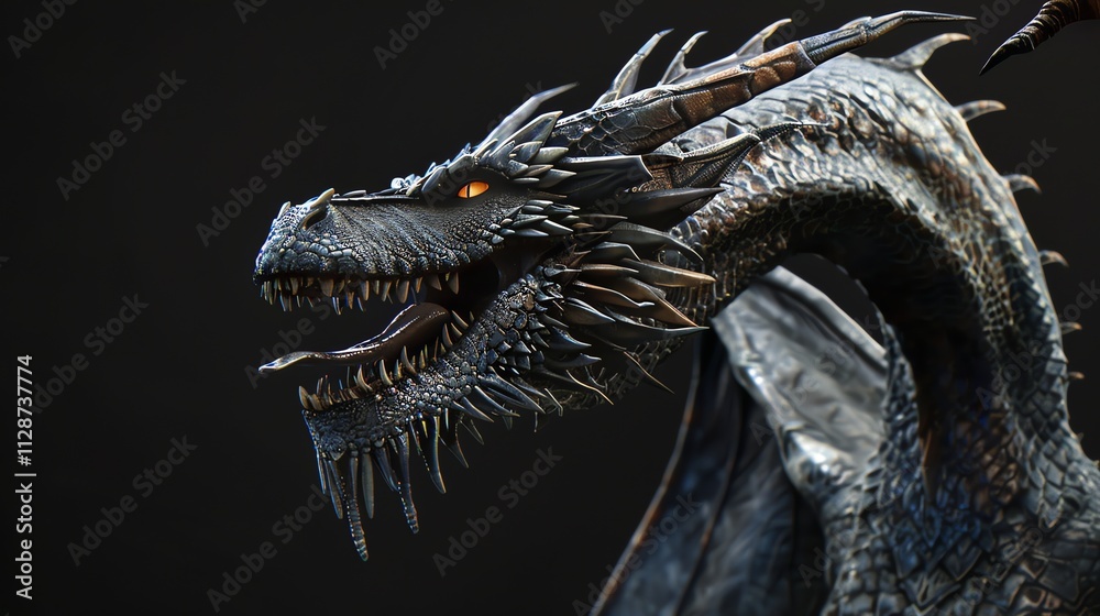 Obraz premium A detailed, realistic rendering of a dragon's head.