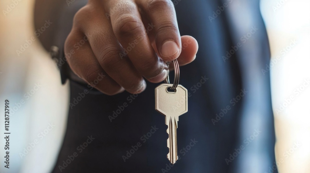 Hand Offering a Silver Key on a Keychain Hand Offering a Silver Key on a Keychain