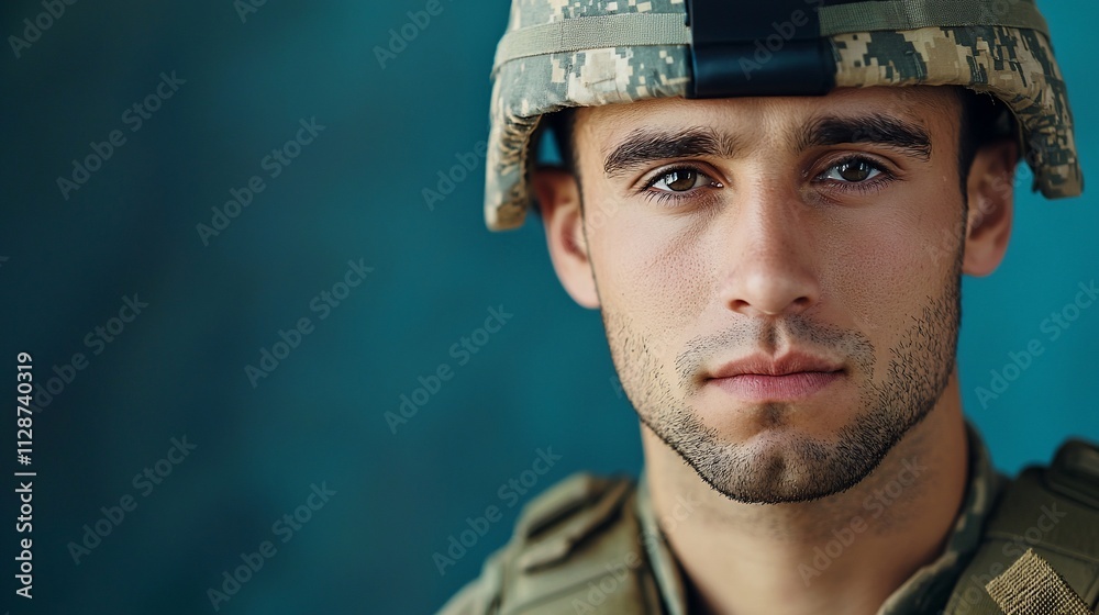 Close-up portrait of a serious young soldier. Close-up portrait of a serious young soldier.