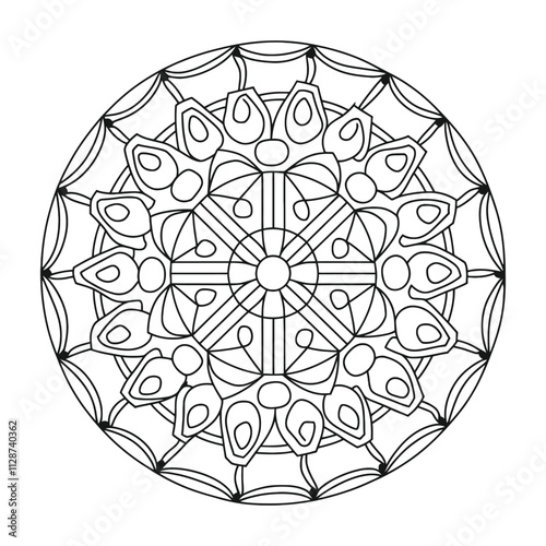 Creative Colorless Mandala, Easy Outline Design Bohemian Mandala Design.