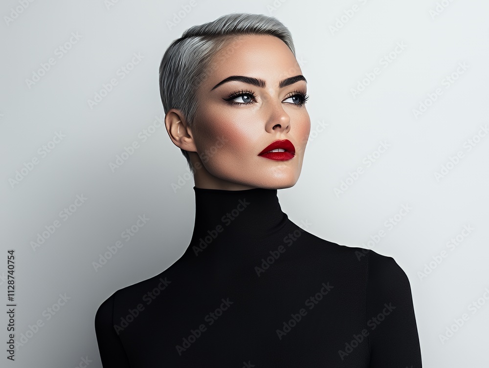 Model with defined brow technique arched brows and sharp detail Model with defined brow technique arched brows and sharp detail