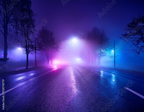A stage illuminated with vibrant purple and blue lights, creating a dynamic and energetic atmosphere for the performance