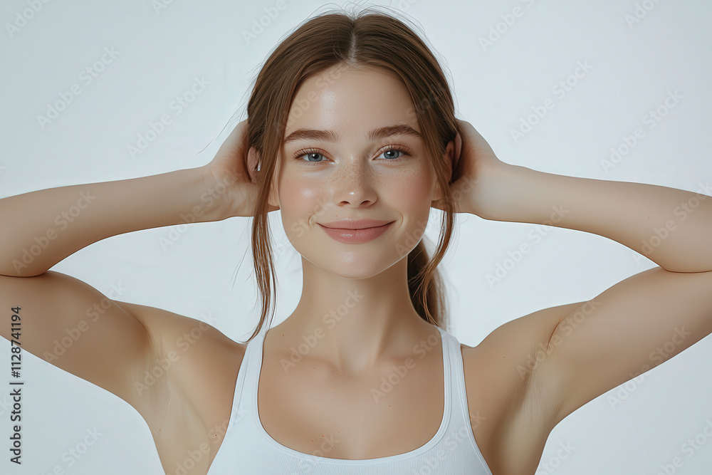Slim elegant woman poses confidently for studio shoot Slim elegant woman poses confidently for studio shoot