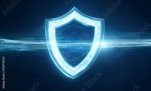 Digital technology shield animation representing secure systems and cybersecurity concepts with a futuristic network background.