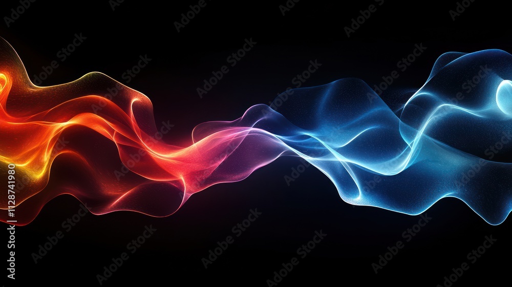Fototapeta premium Abstract Red And Blue Light Waves Flowing Across Black