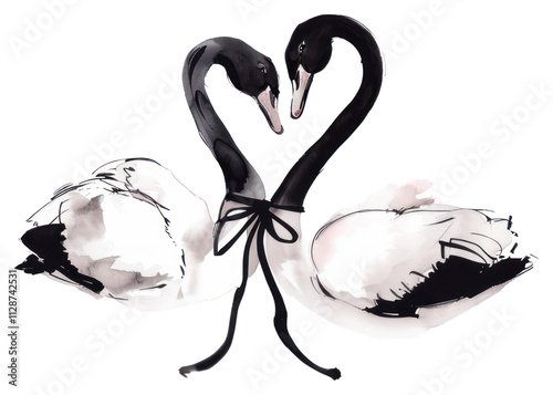 Fototapeta Naklejka Na Ścianę i Meble -  PNG 2 swan swans illustration birds.
