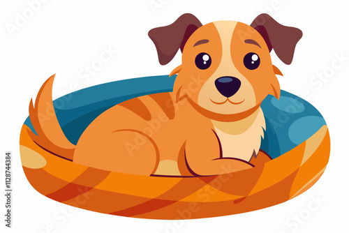 illustration of a dog resting comfortably in a dog bed. Perfect for pet-themed designs and graphics. on a white background
