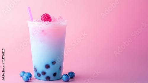 Pastel color boba drink with light pinks and blues, 