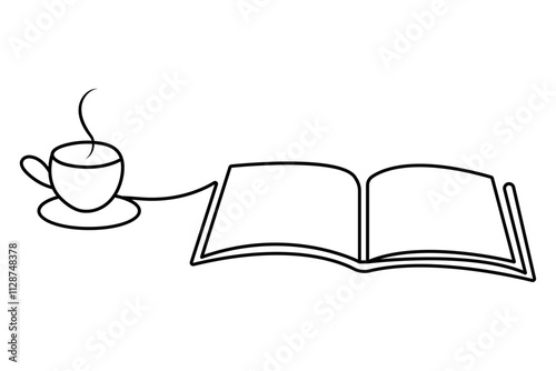 Open book continuous one line drawing and simple vector design