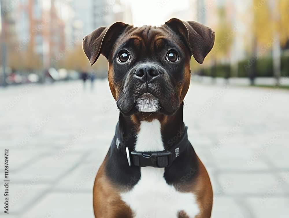 Boxer dog tilting head with endearing look Boxer dog tilting head with endearing look