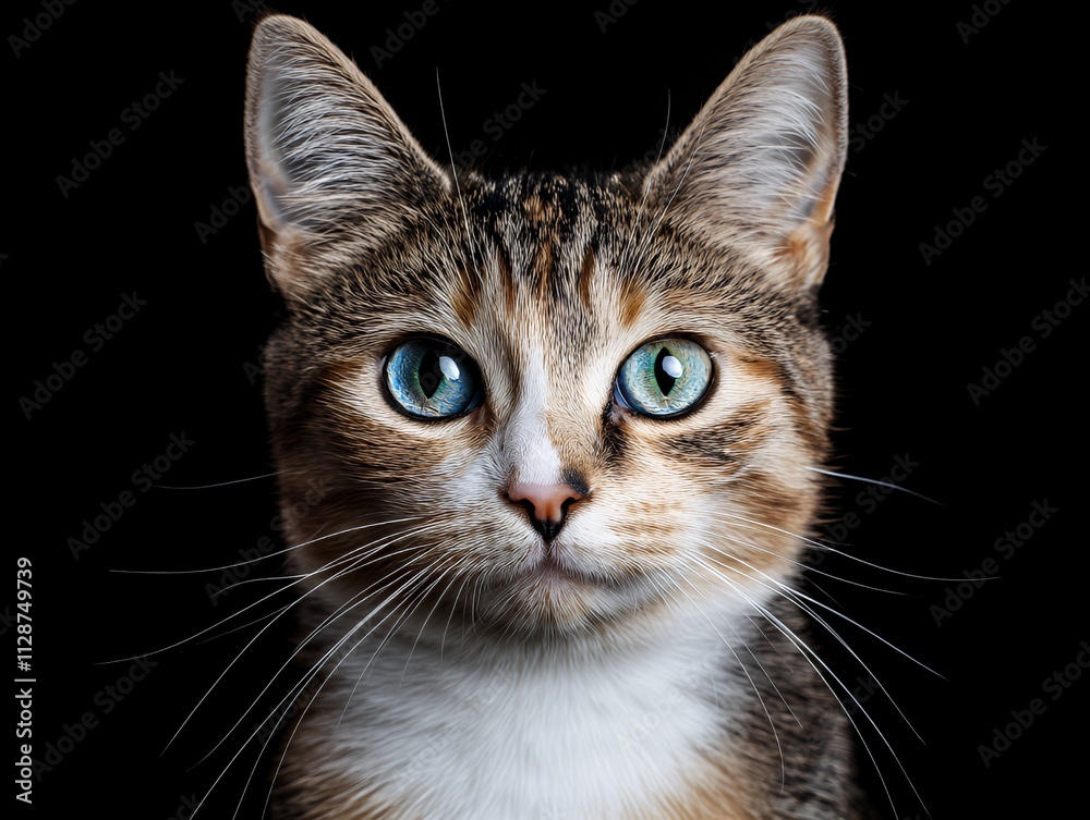 Playful calico kitten with striking eye colors Playful calico kitten with striking eye colors