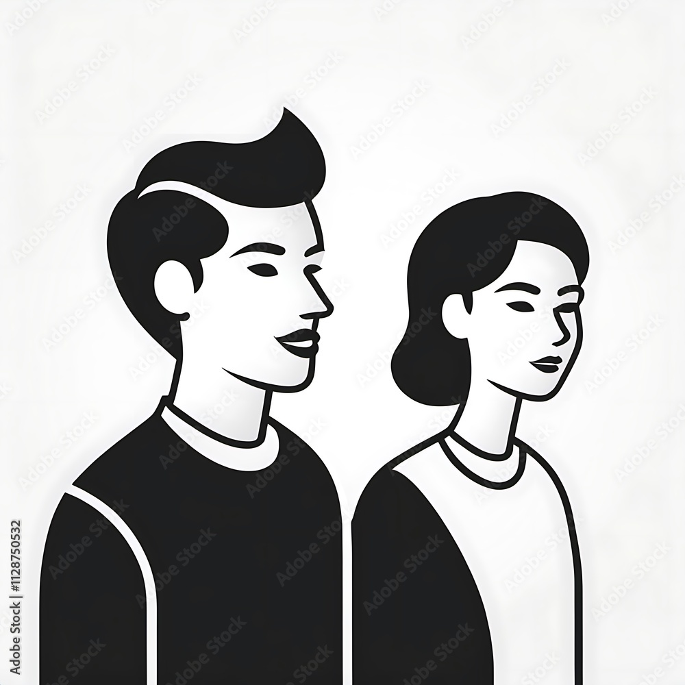 Modern Couple Portrait: Minimalist Line Art Illustration Modern Couple Portrait: Minimalist Line Art Illustration