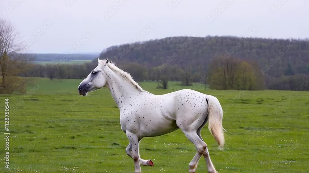 A white horse runs across a meadow A white horse runs across a meadow
