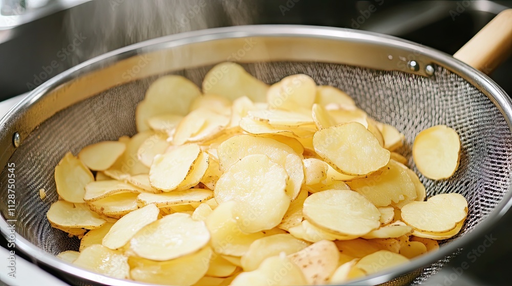 Freshly Sliced Potato Chips Ready for Cooking or Frying Process Freshly Sliced Potato Chips Ready for Cooking or Frying Process