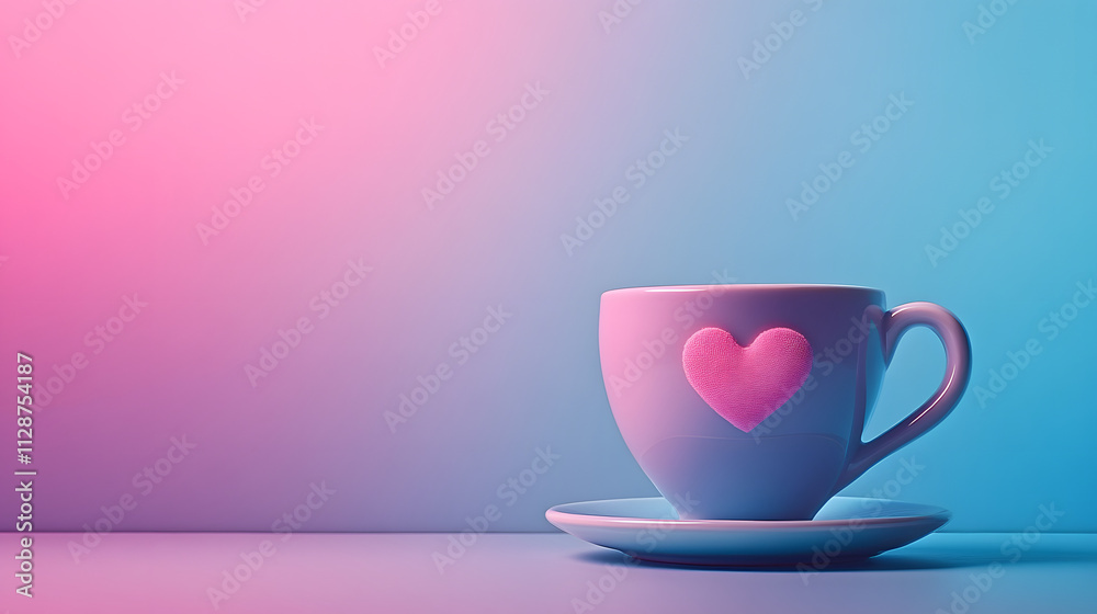 pink heart cup on blue and purple background pink heart cup on blue and purple background