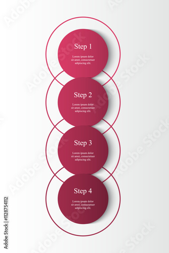 Step by step pink vertical infographic template with 4 steps, options, parts or processes.