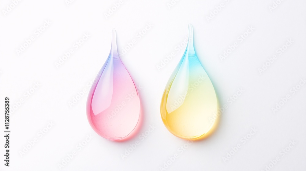 Obraz premium パステルカラーなガラスの様な水滴と白い背景のグラフィック画像