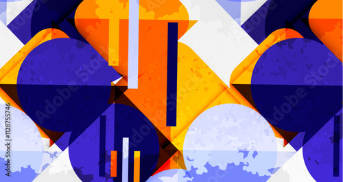 Squares, circles and triangles and grainy noisy texture. Vector Illustration For Wallpaper, Banner, Background, Card, Book Illustration, landing page