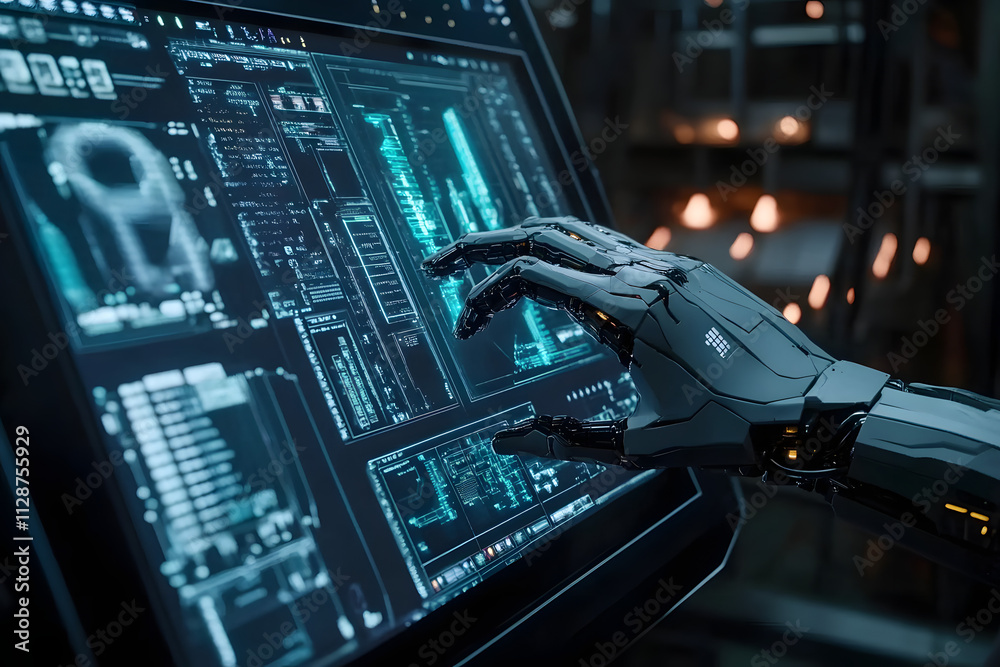 Fototapeta premium Combating Cybercrime Using Advanced AI in High-tech Workspace 