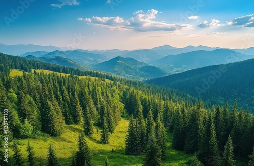 Majestic Mountain Range with Lush Evergreen Forest