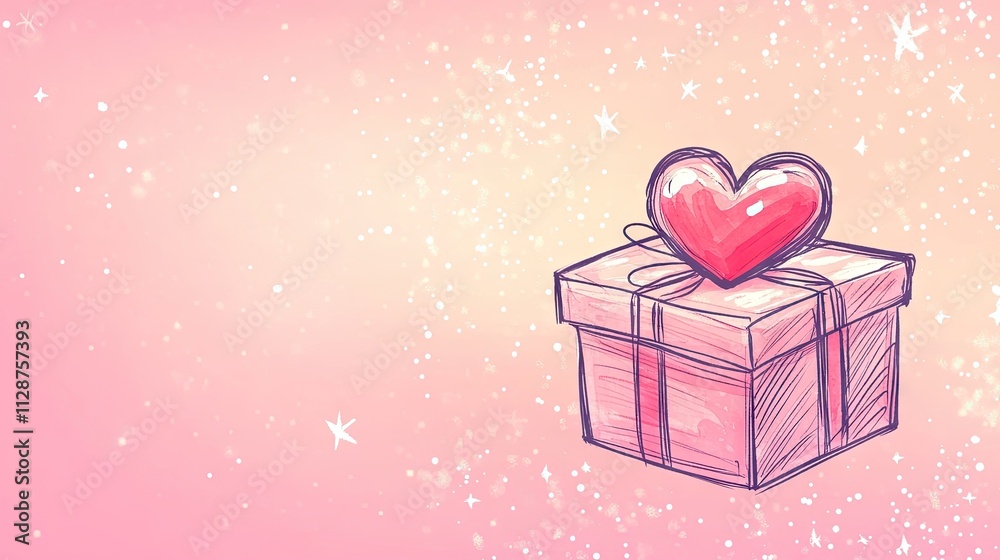Fototapeta premium Sweet Gift Box with Heart on Gradient Sparkling Background