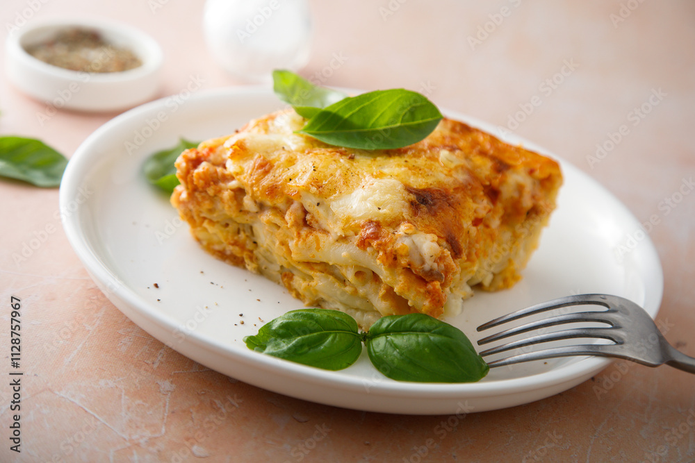 Homemade meatless lasagna with basil Homemade meatless lasagna with basil
