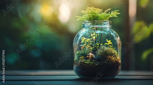Miniature Garden Thriving Inside Glass Jar