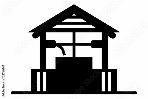 Village Water Well silhouette vector illustration isolated on a white background ,Water well, black isolated silhouette, An amazing icon of water well in trendy design style,