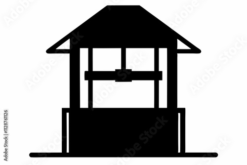 Village Water Well silhouette vector illustration isolated on a white background ,Water well, black isolated silhouette, An amazing icon of water well in trendy design style,