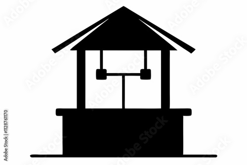 Village Water Well silhouette vector illustration isolated on a white background ,Water well, black isolated silhouette, An amazing icon of water well in trendy design style,